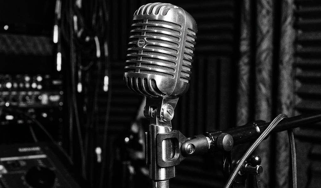 Professional studio microphone in a recording studio