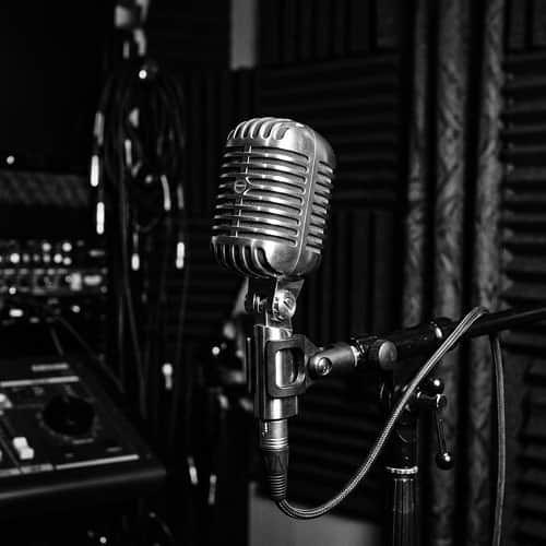 Professional studio microphone in a recording studio